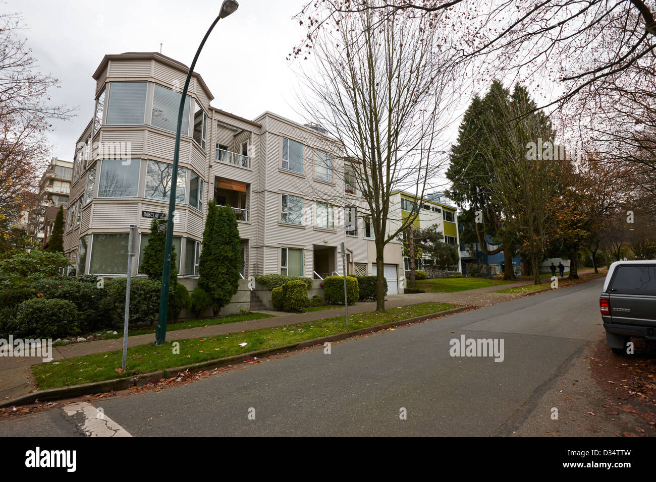 west end low rise condos apartments and townhouses Vancouver BC Canada Stock Photo
