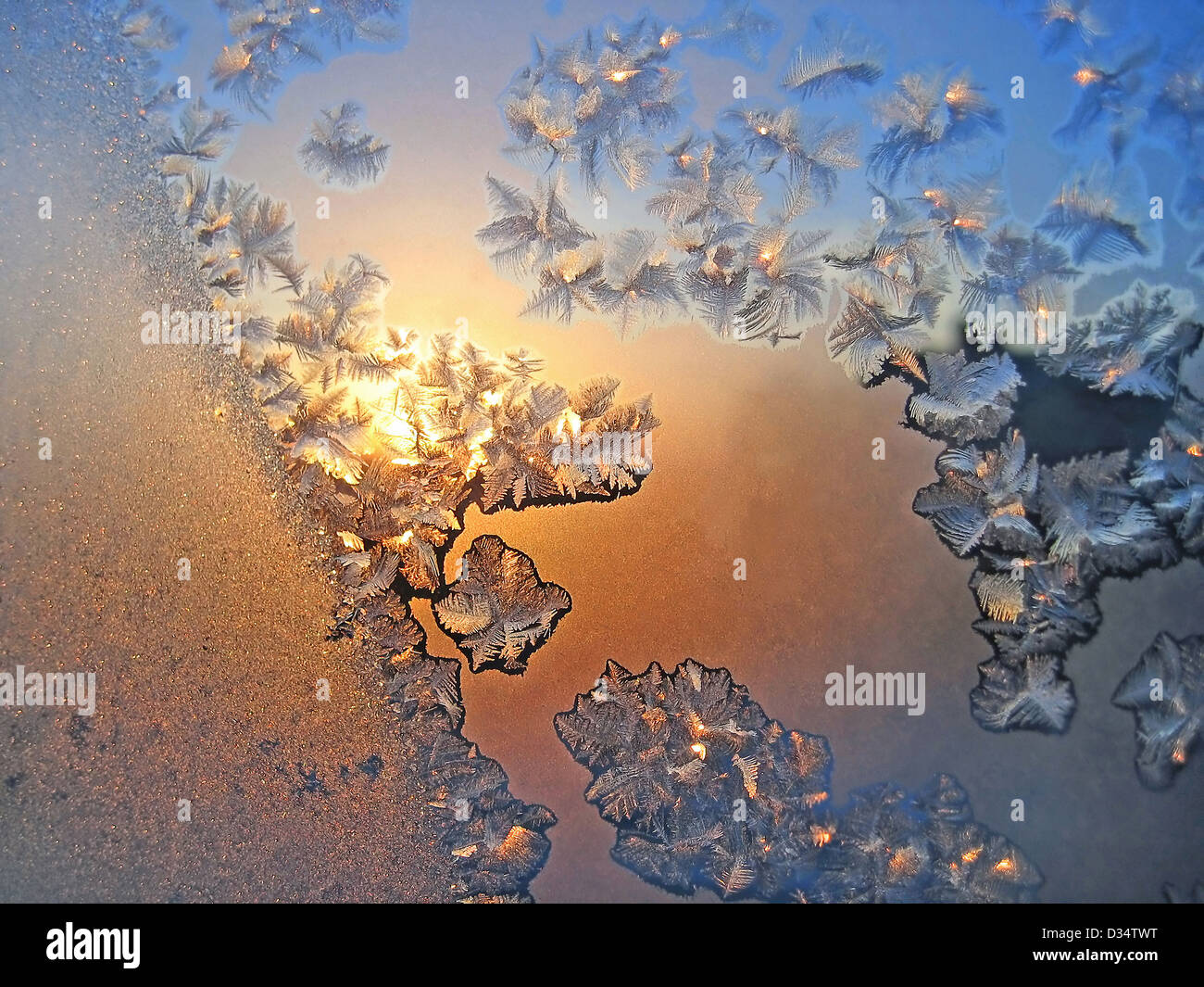 Frosty natural pattern and sunlight on winter glass Stock Photo - Alamy