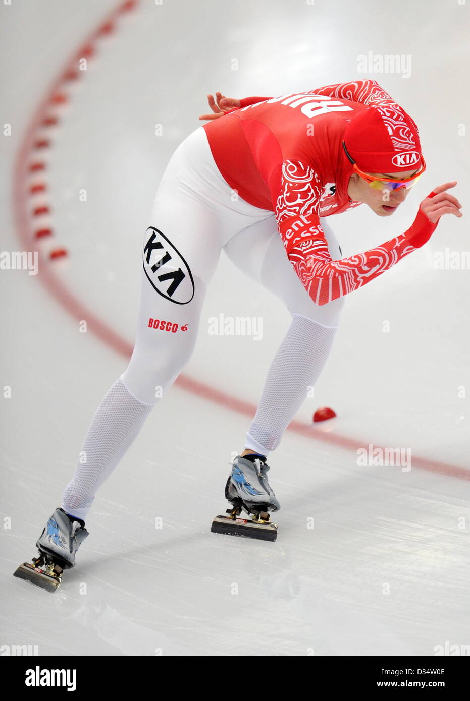 09.02.2013. Inzell, Germany.  Russian speed skater Yekaterina Shikhova competes in the women's 1500m race of the Speed Skating World Cup at Max-Aicher-Arena in Inzell, Germany. Yekaterina Shikhova finished in third place. Stock Photo
