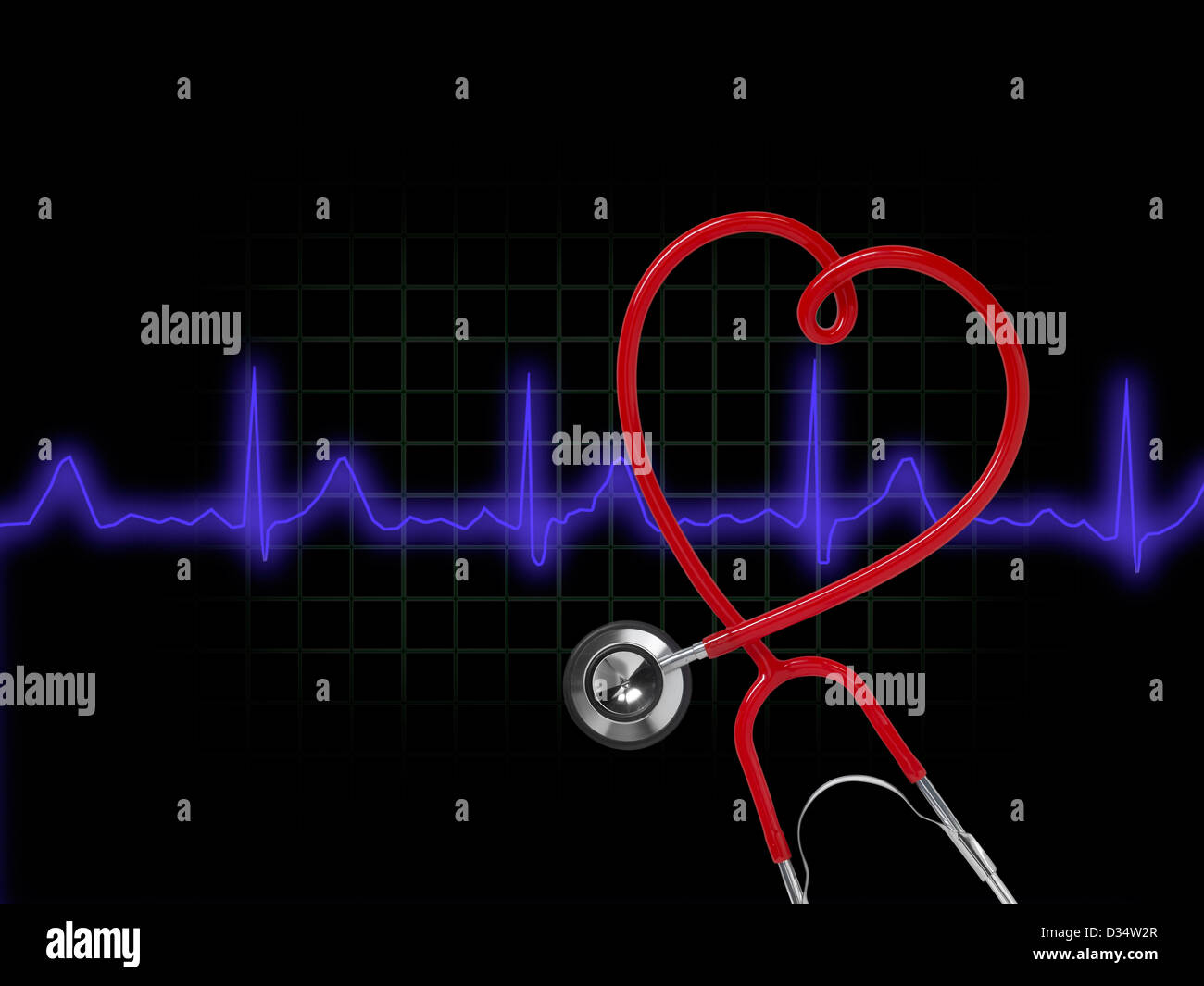 Heart Stethoscope With Cardiogram Stock Photo
