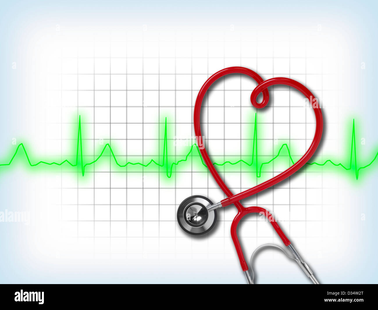 Heart Stethoscope With Cardiogram Stock Photo