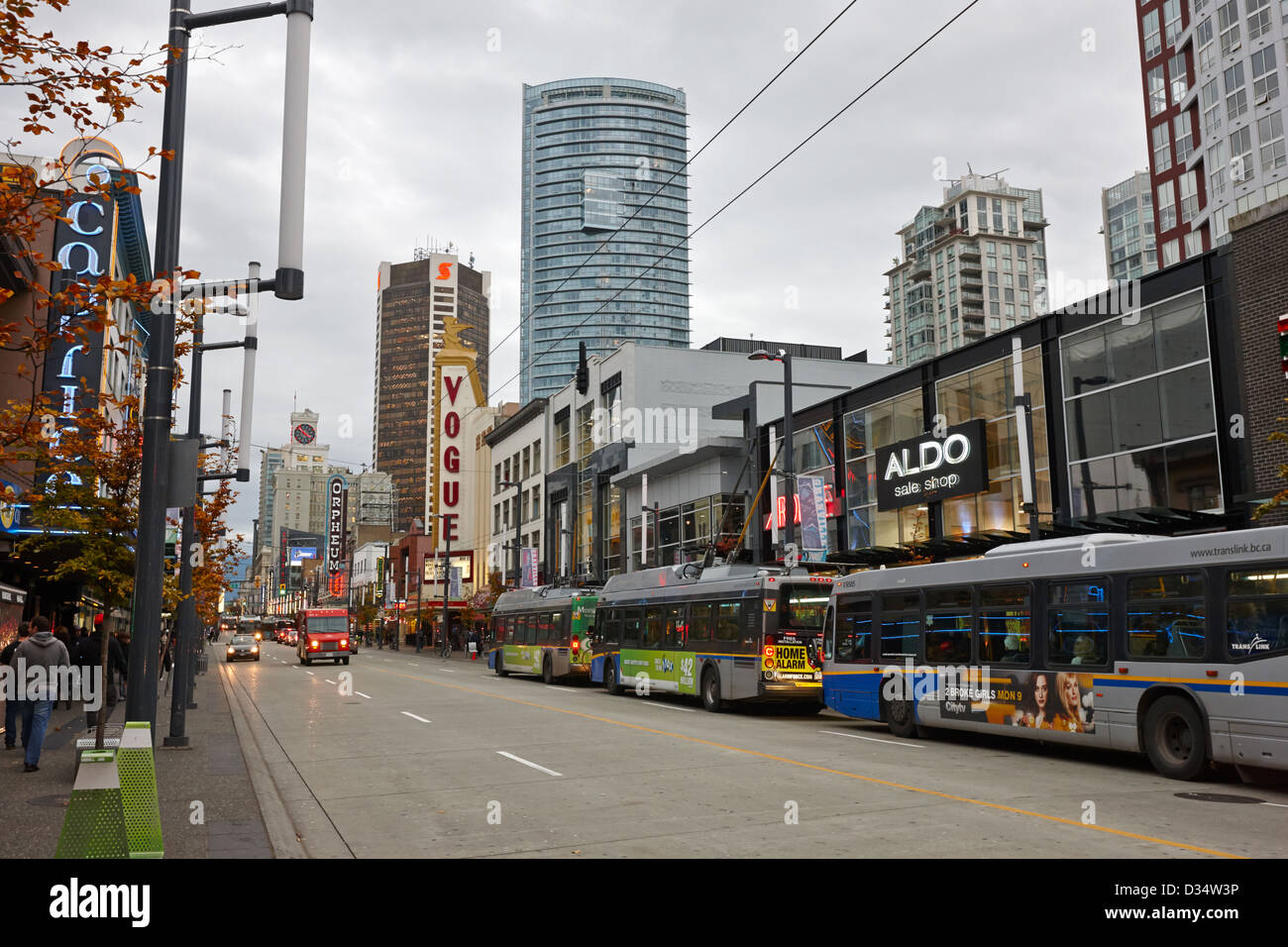 downtown shopping area granville street Vancouver BC Canada Stock Photo