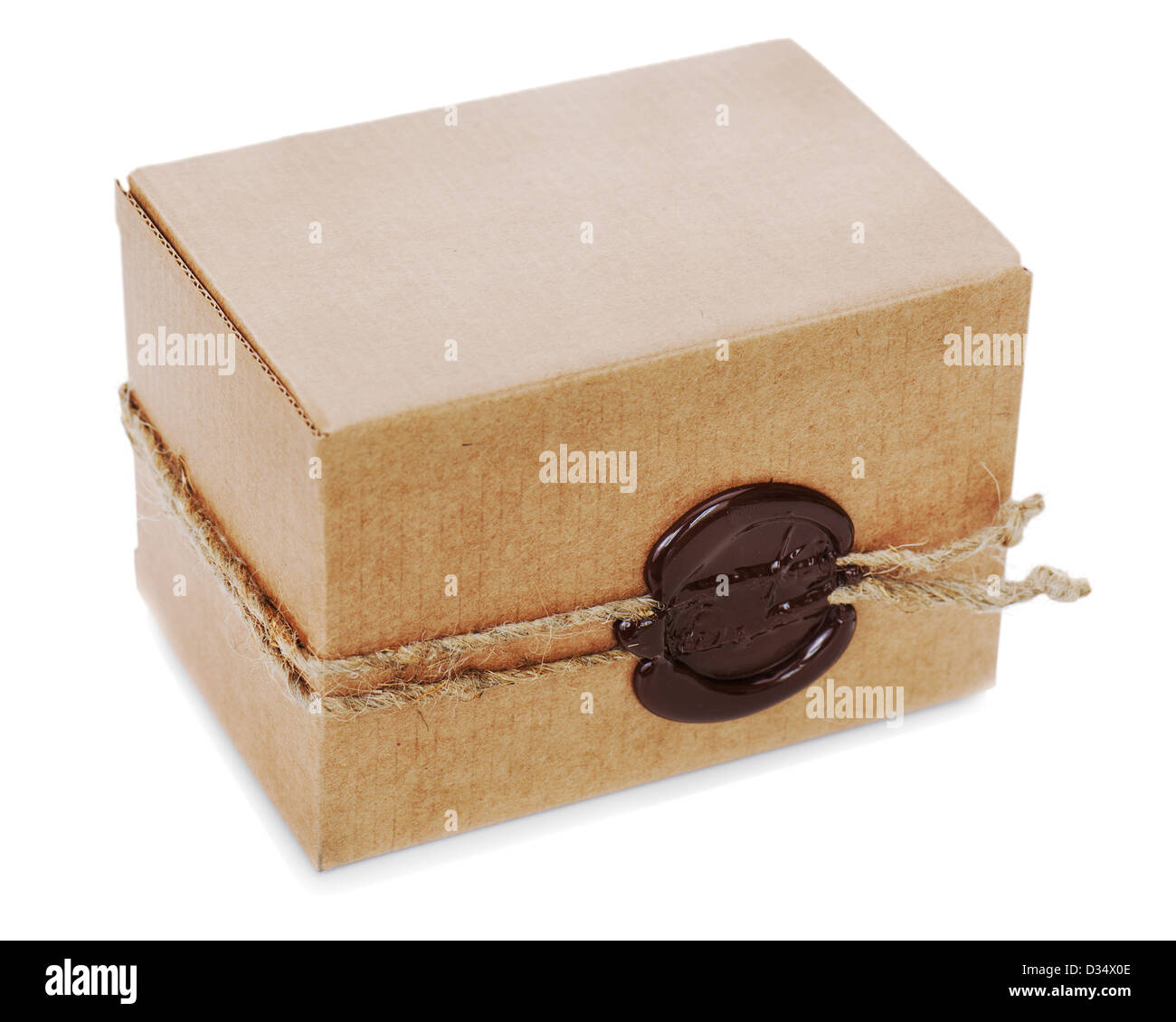 cardboard box with stamp isolated on white background Stock Photo