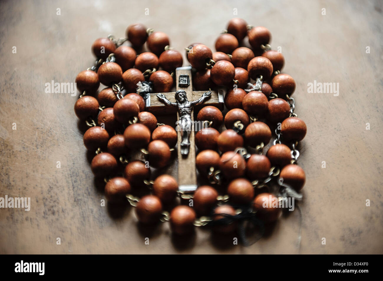 Crucifix necklace rosary Stock Photo