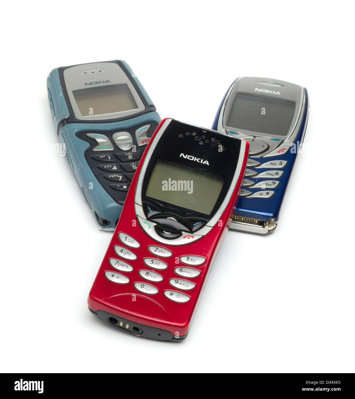 Selective focus of a bunch of old Nokia mobile phones Stock Photo