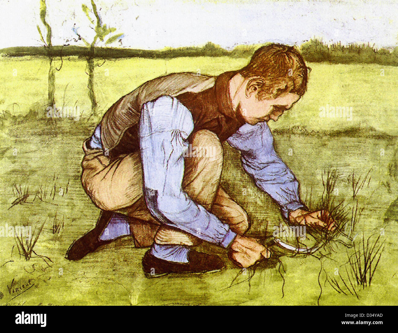 Vincent van Gogh, Boy Cutting Grass with a Sickle. 1881. Post-Impressionism. Oil on canvas. Rijksmuseum Kröller-Müller, Otterlo, Stock Photo