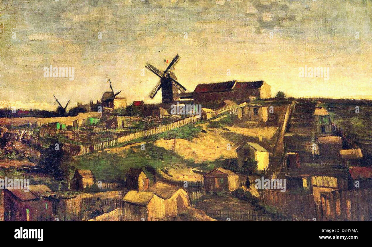 Vincent van Gogh, Montmartre the Quarry and Windmills. 1886. Post-Impressionism. Oil on canvas. Place of Creation: Paris, France Stock Photo