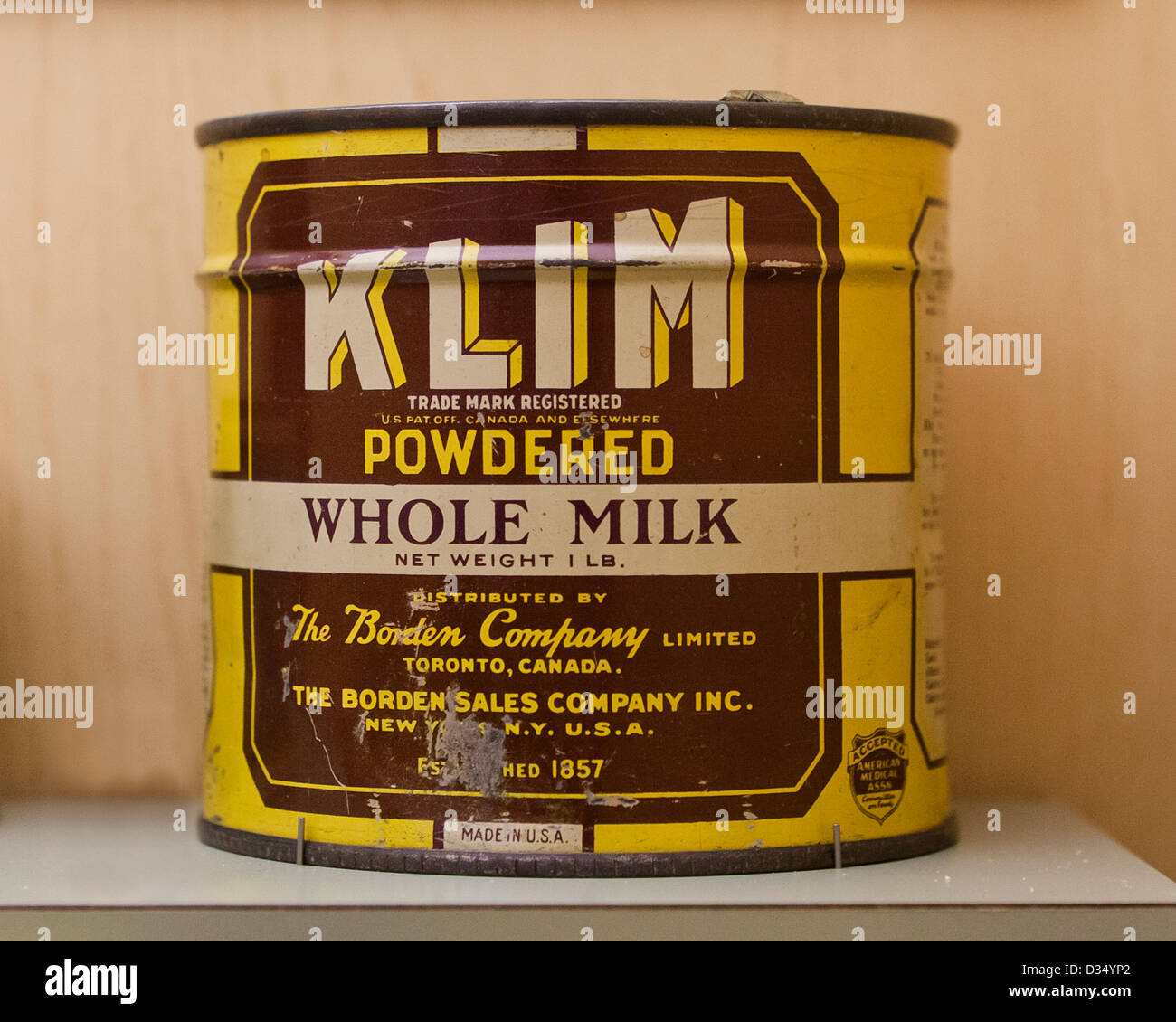 Vintage KLIM Powdered Whole Milk tin can - circa 1940 Stock Photo