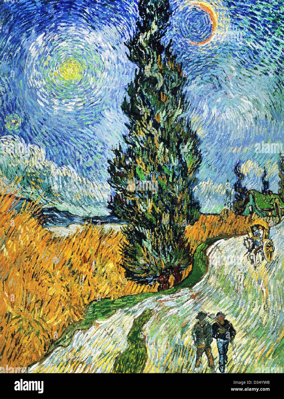 Vincent van Gogh, Road with Cypresses. 1890. Post-Impressionism. Oil on canvas. Rijksmuseum Kröller-Müller, Otterlo, Netherlands Stock Photo