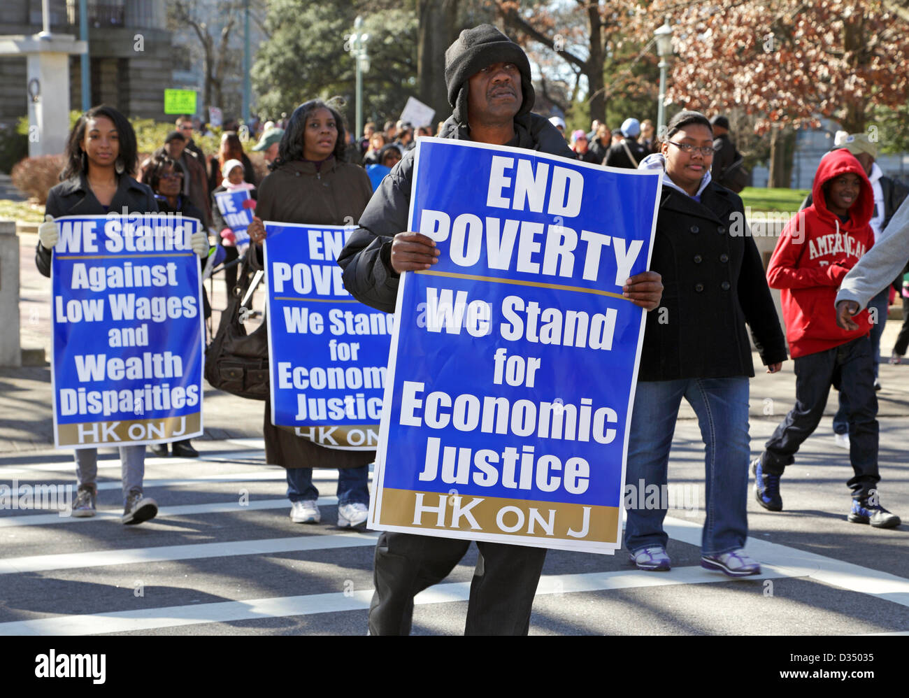 Raleigh, North Carolina, USA, February 9, 2013: Seventh 'Historic Thousands on Jones Street' (HKonJ7) demonstration for 'Mobilizing to end poverty and economic injustice'. Stock Photo
