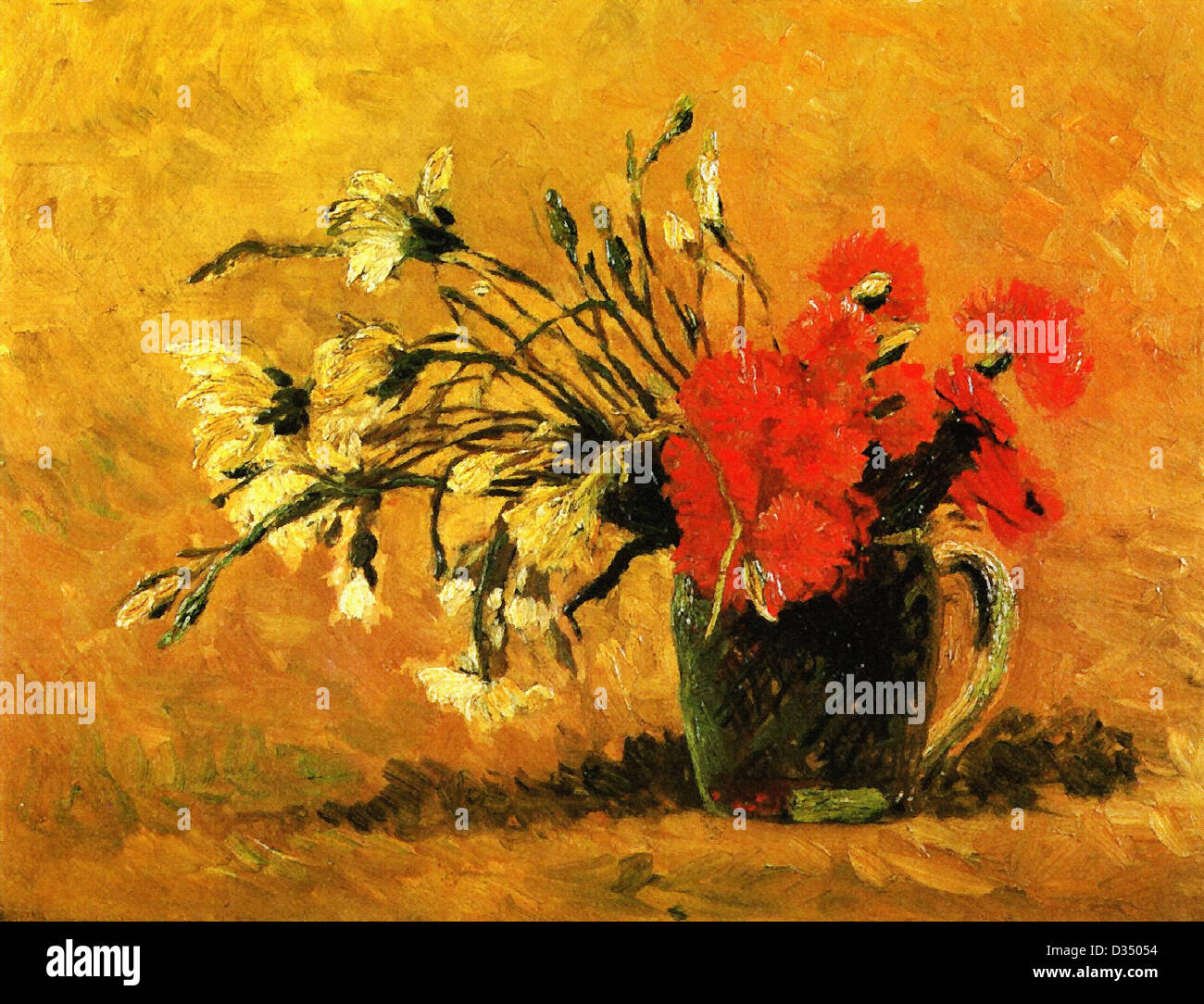 Vincent van Gogh, Vase with Red and White Carnations on a Yellow Background/ 1886. Post-Impressionism. Oil on canvas. Stock Photo