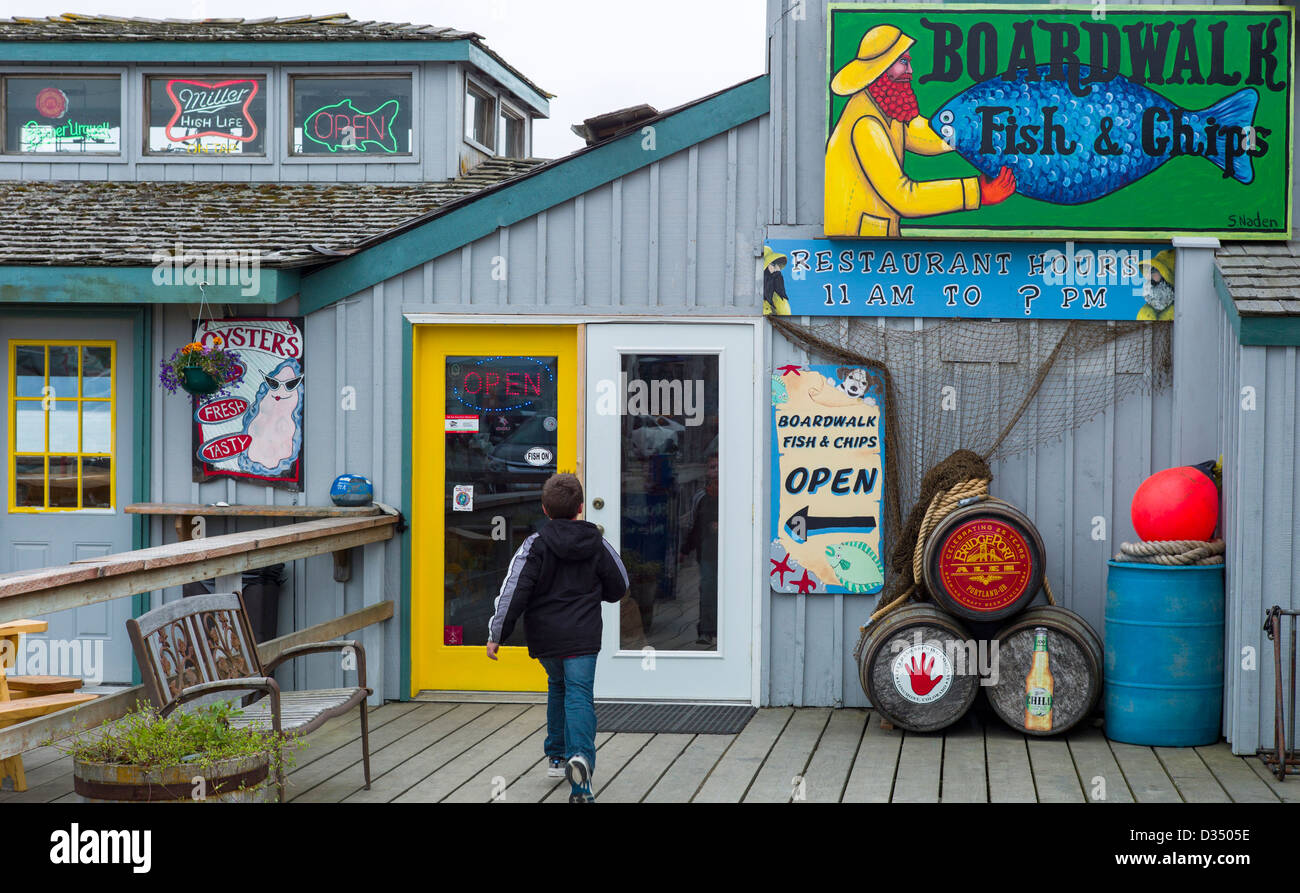 Gift shops, stores and restaurants along the Homer Spit, Homer, Alaska, USA Stock Photo
