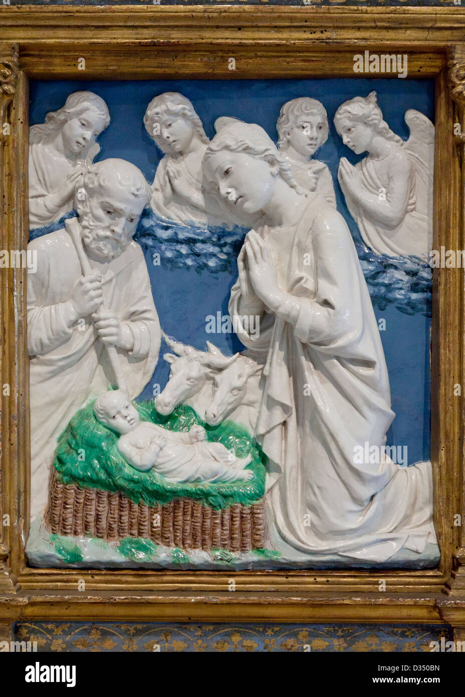 "The Nativity" by Luca Della Robbia - glazed terracotta, circa 1460 Stock Photo