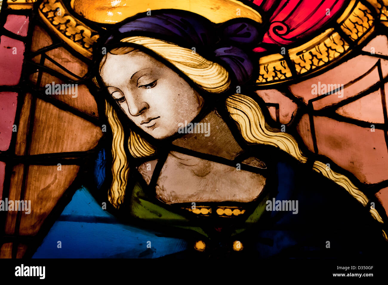 The Virgin Annunciate by Giovanni Di Domenico - circa 1500, Florentine stained glass Stock Photo
