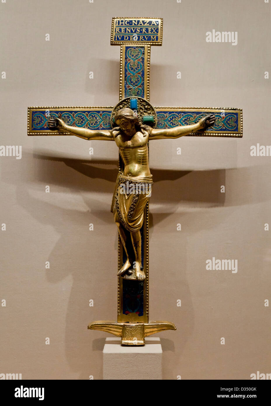 Rhenish copper Crucifix, circa 1150 Stock Photo