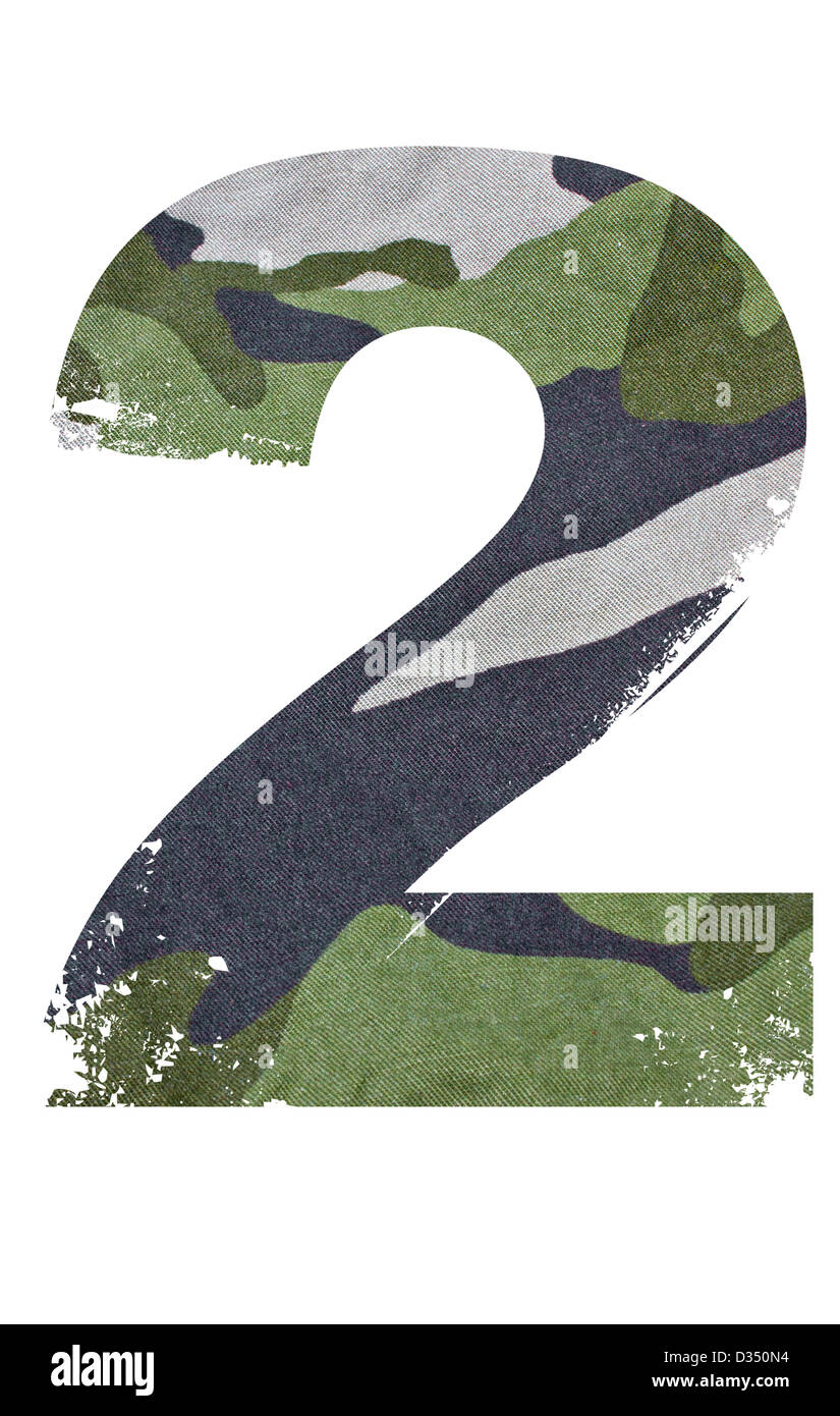 2, number from military fabric texture on white background. Stock Photo