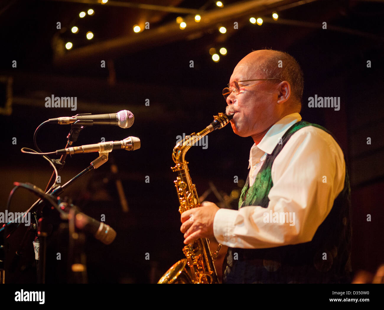Saxophonist Akira Sakata performing live in Chicago in 2009. Stock Photo
