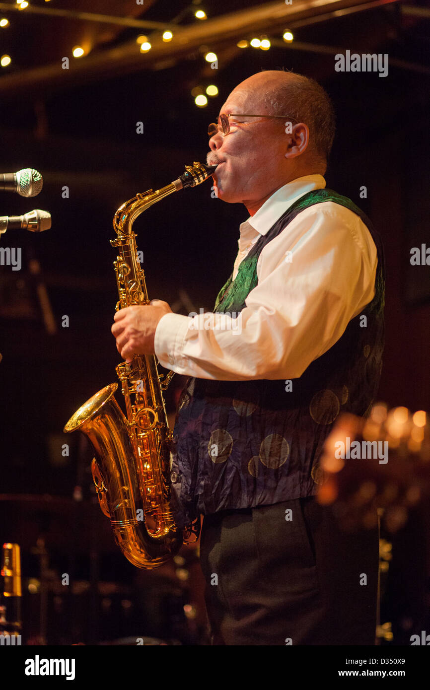 Saxophonist Akira Sakata performing live in Chicago in 2009. Stock Photo
