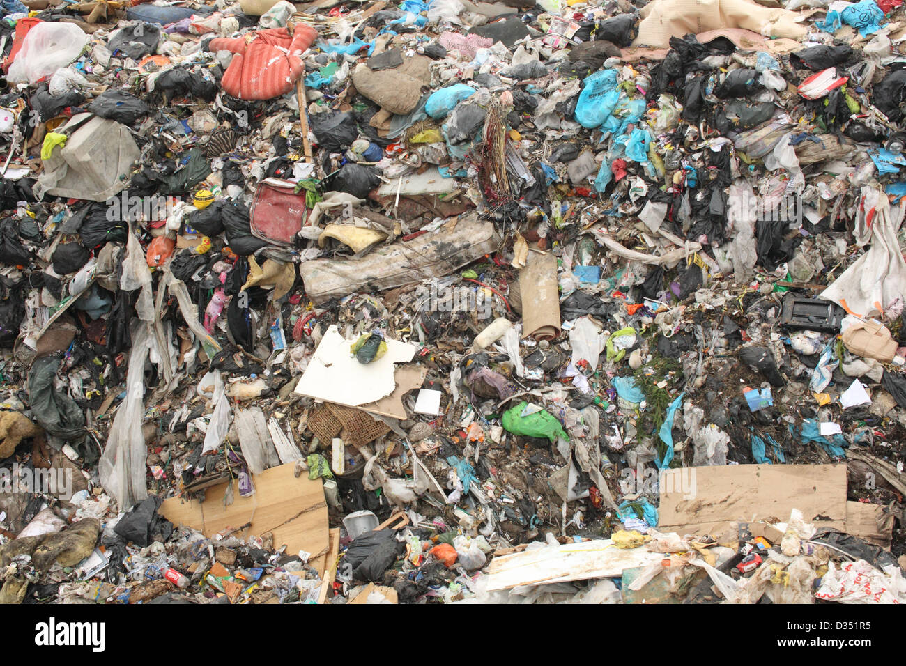 Household waste on landfill, Dorset UK Febuary Stock Photo