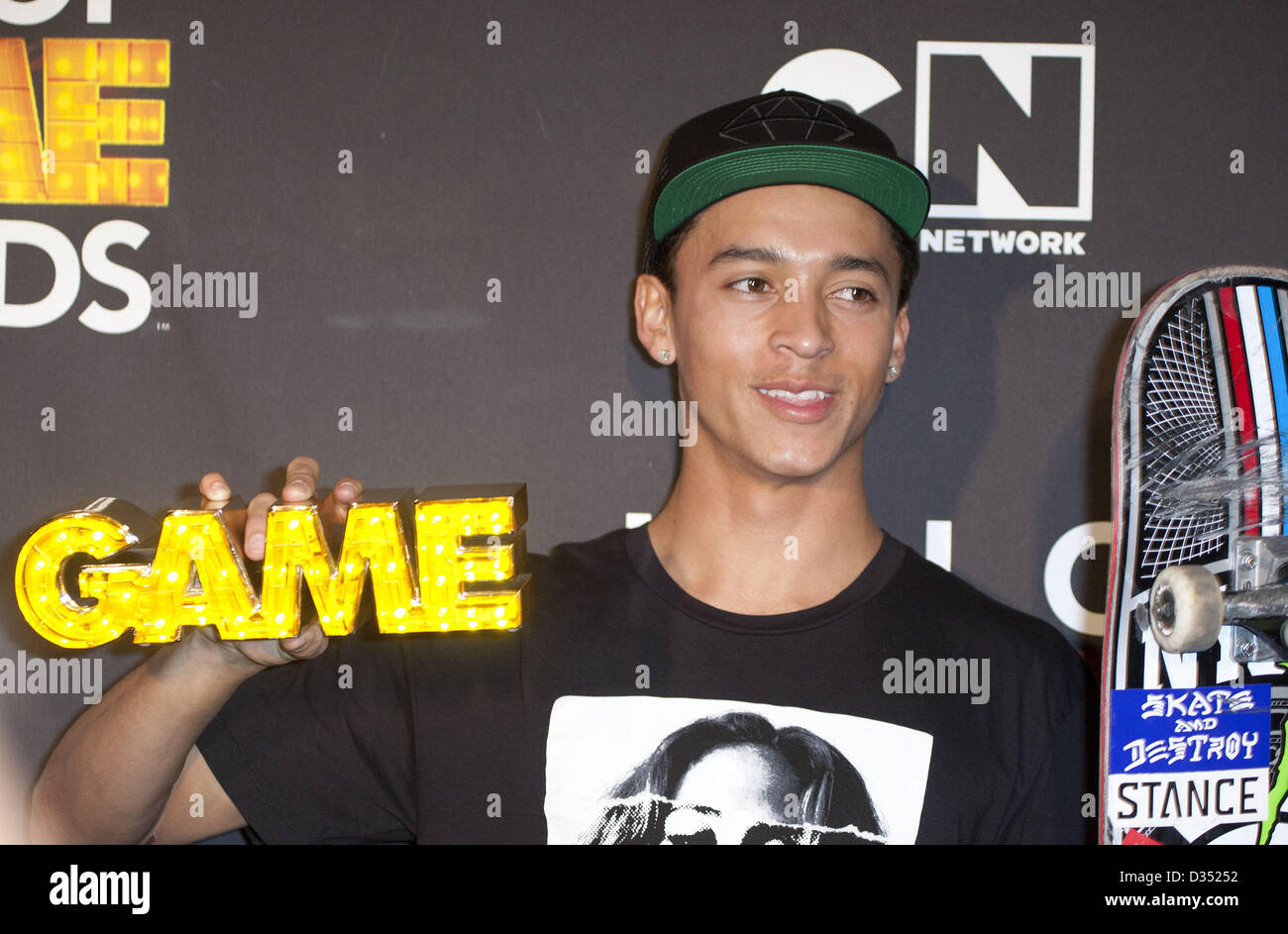 Santa Monica, California, U.S Professional skateboarder Nyjah Huston poses in the press room