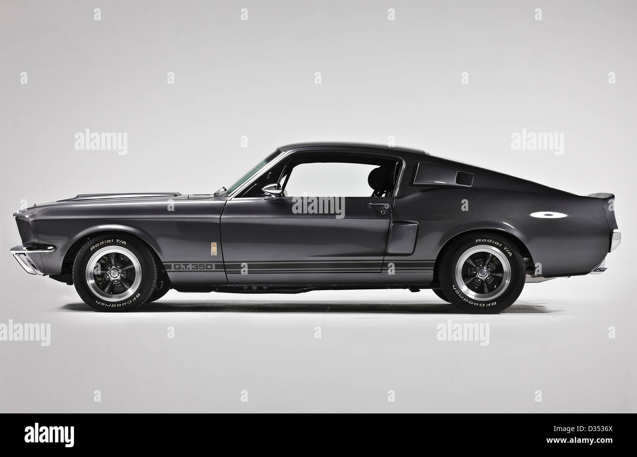 Dark grey Shelby Mustang GT 350 2-door sports car Stock Photo