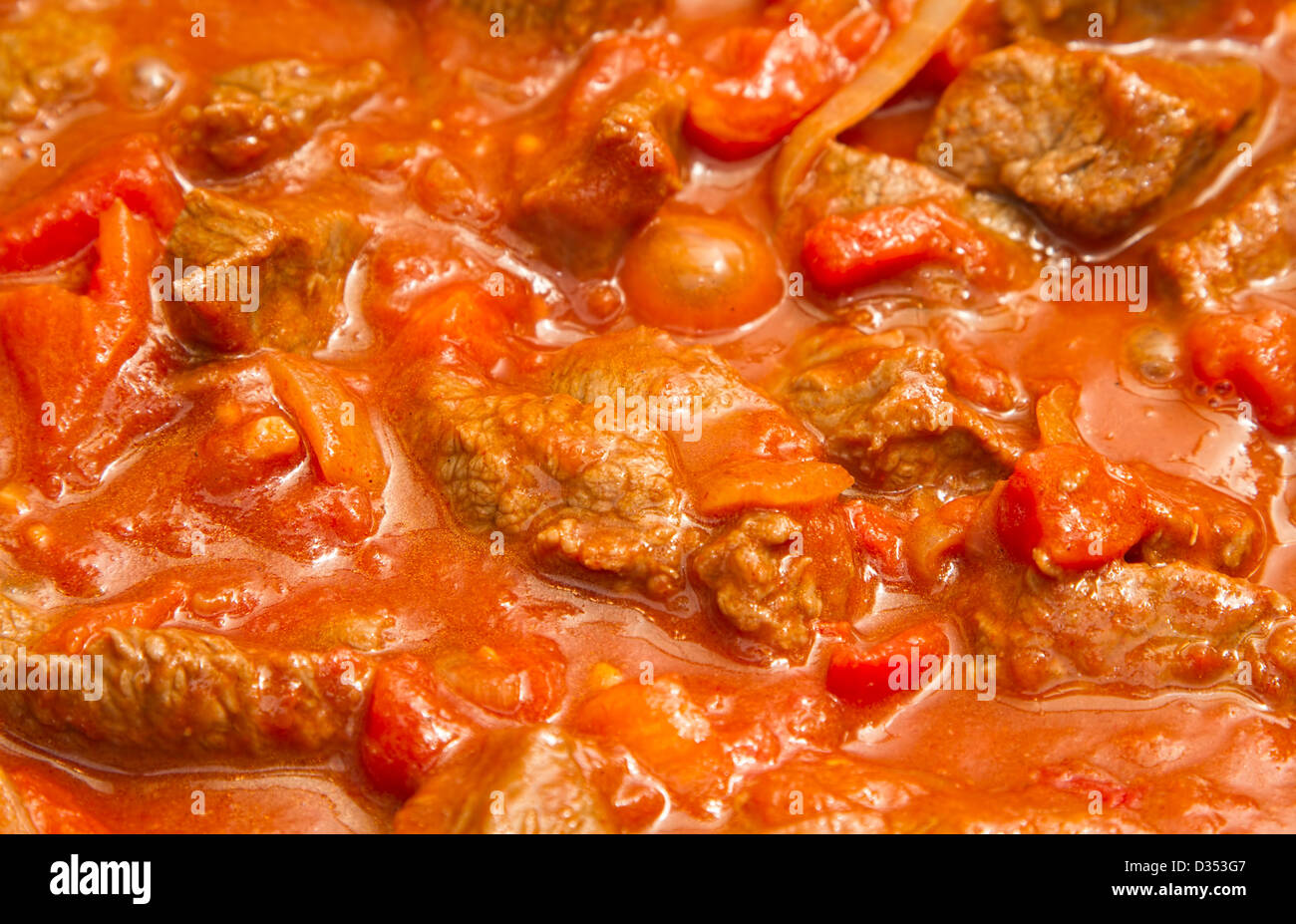 Beef goulash cooking in a pan Stock Photo