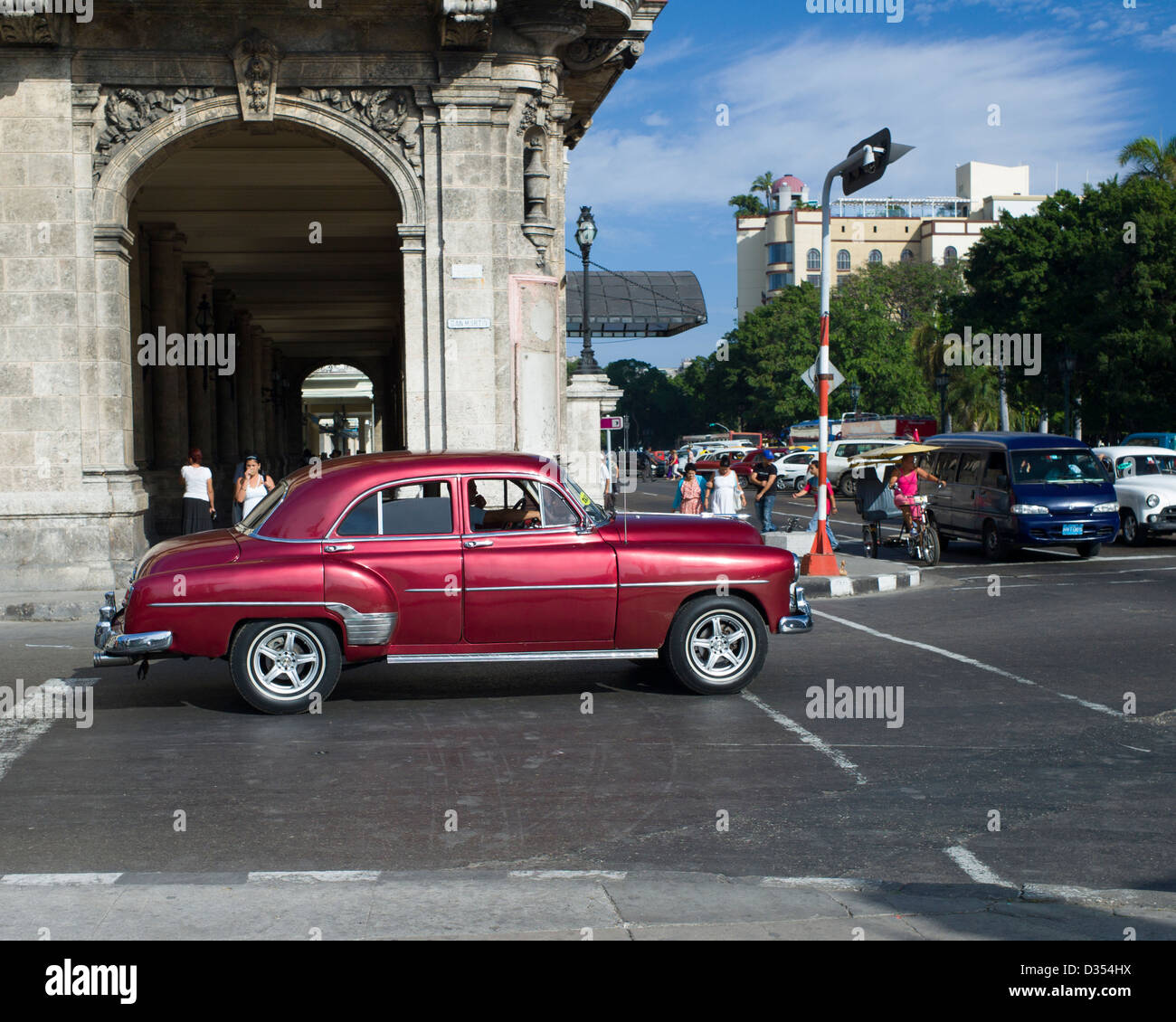 Old american cars from the 1950's are still being used and are running throughout Havana and Cuba. Stock Photo