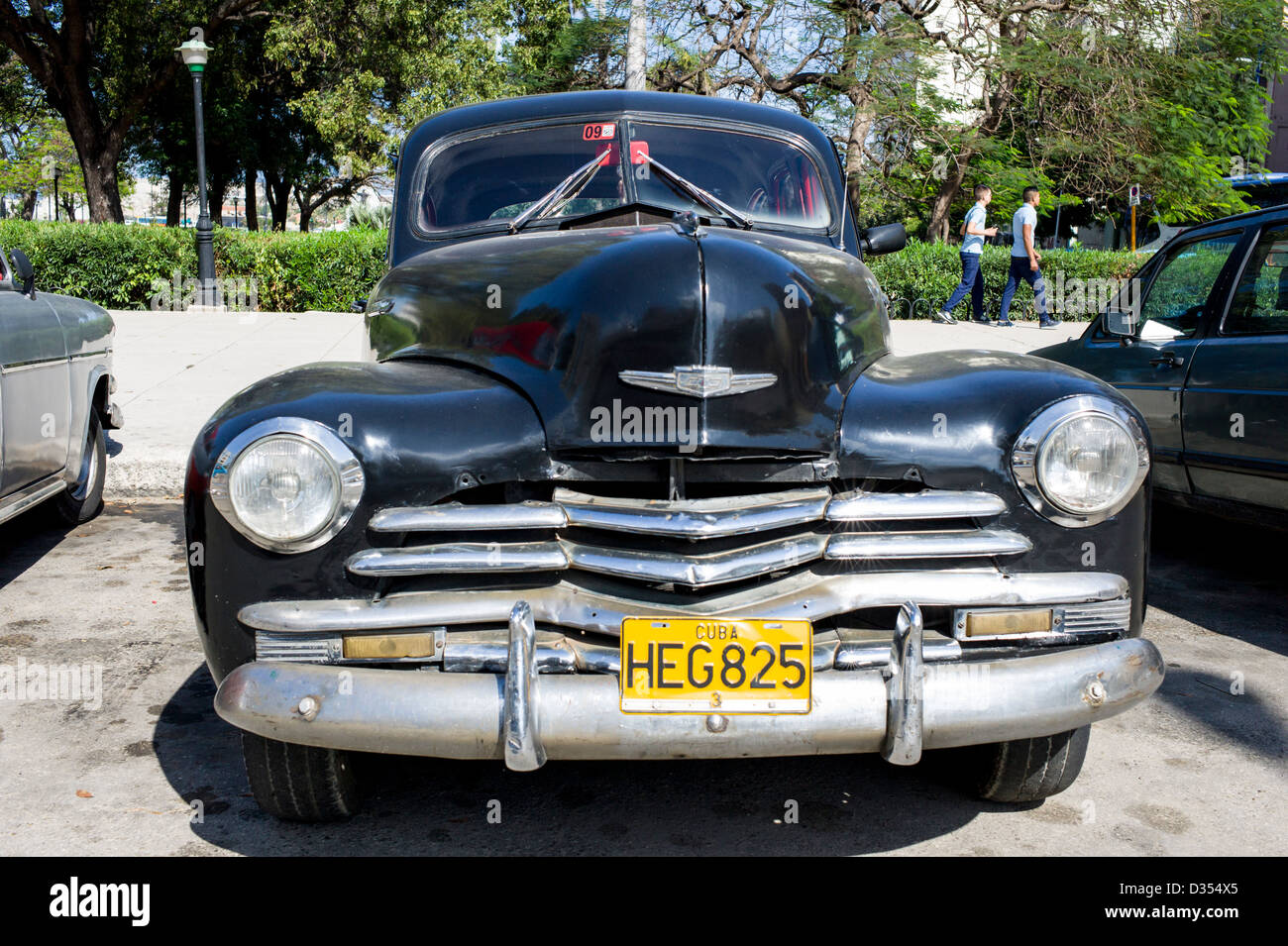 Old american cars from the 1950's are still being used and are running throughout Havana and Cuba. Stock Photo