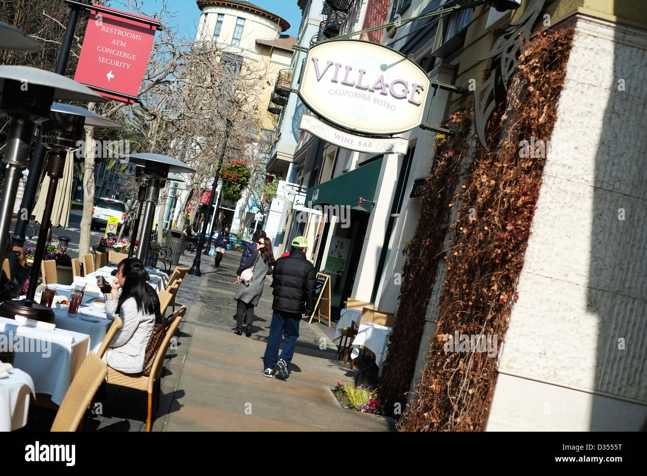 People relaxing in Santana Row downtown, San Jose, California, USA Stock Photo