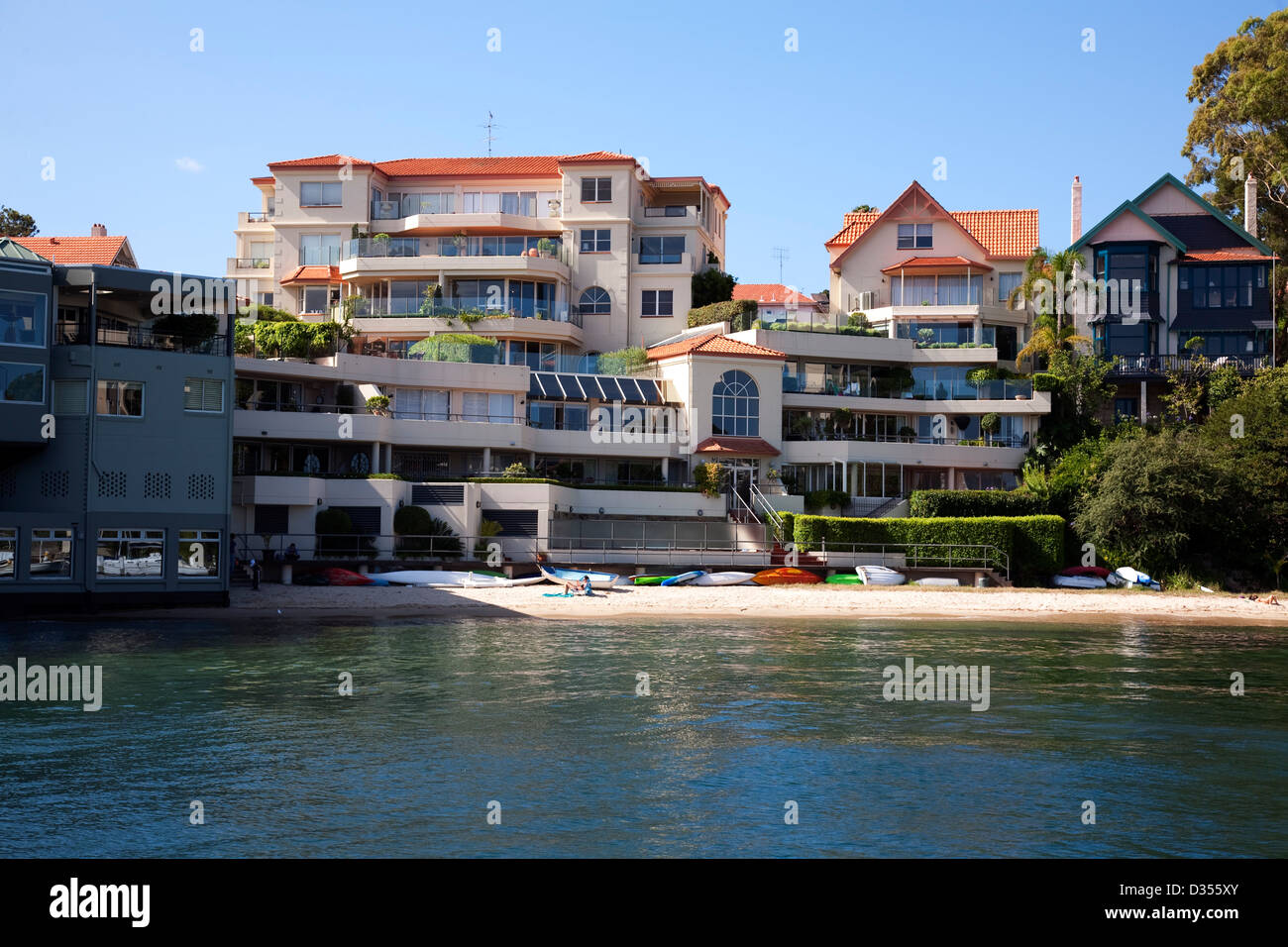 Private beach at luxury waterfront Apartments Hayes Street Neutral Bay North Sydney Stock Photo