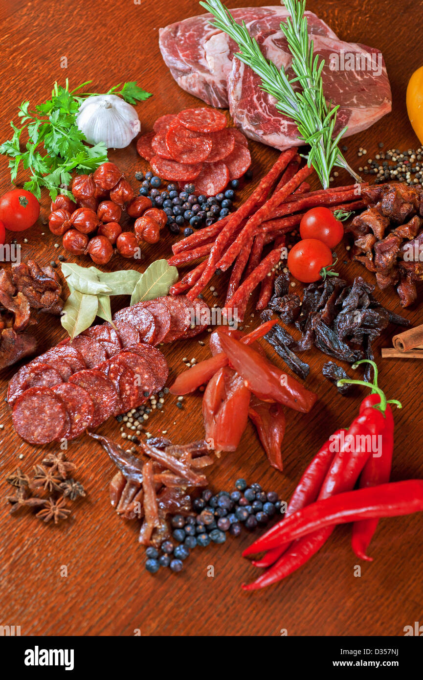 meat and sausages Stock Photo Alamy