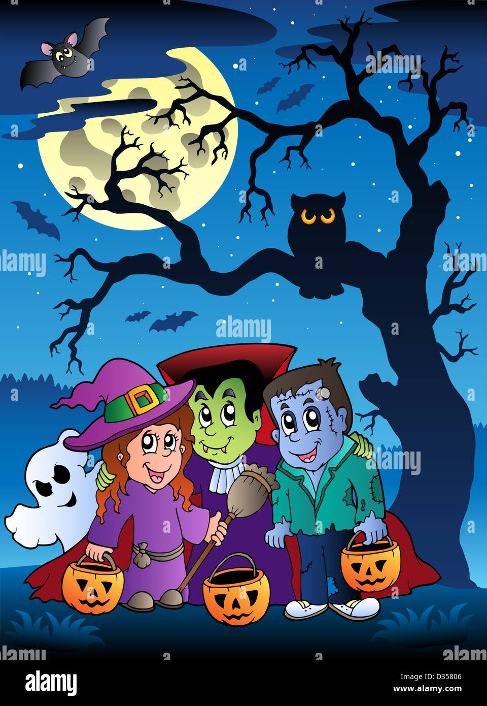 Scene with Halloween tree 3 - color illustration Stock Photo - Alamy