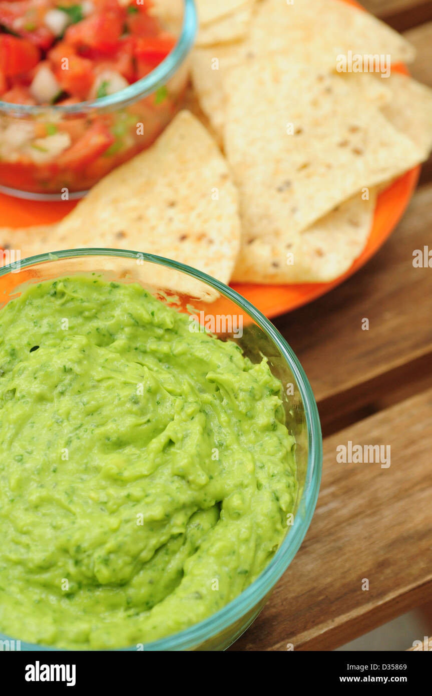 chips, guacamole and salsa Stock Photo Alamy