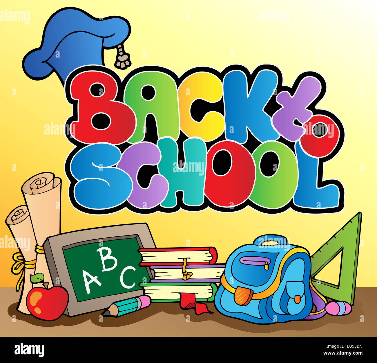 Back to school topic 1 - color illustration Stock Photo - Alamy