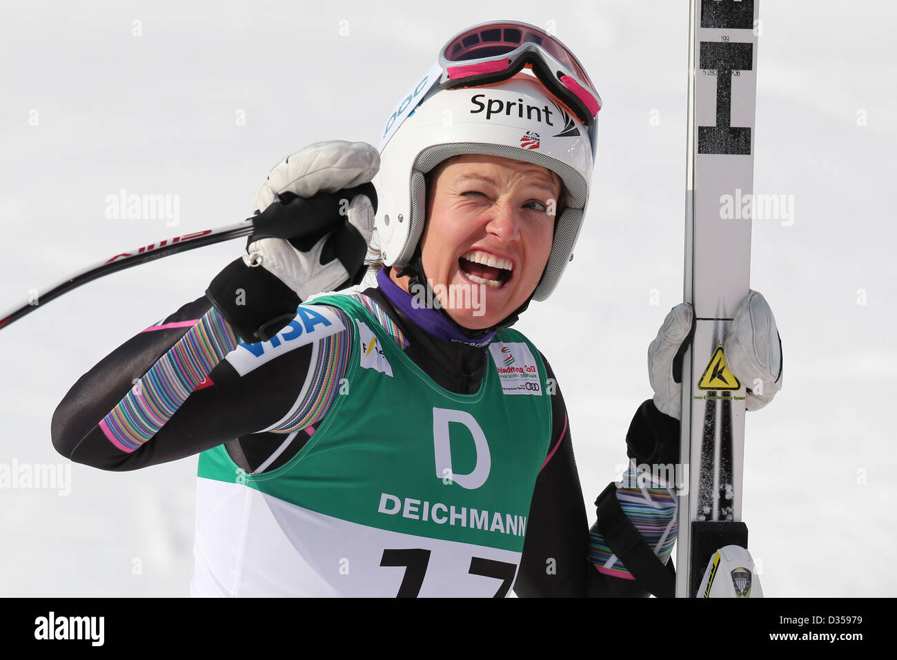 10.02.2013, Schladming, Austria. Julia Mancuso (USA) in action during the FIS Alpine World Ski Championships 2013 Stock Photo