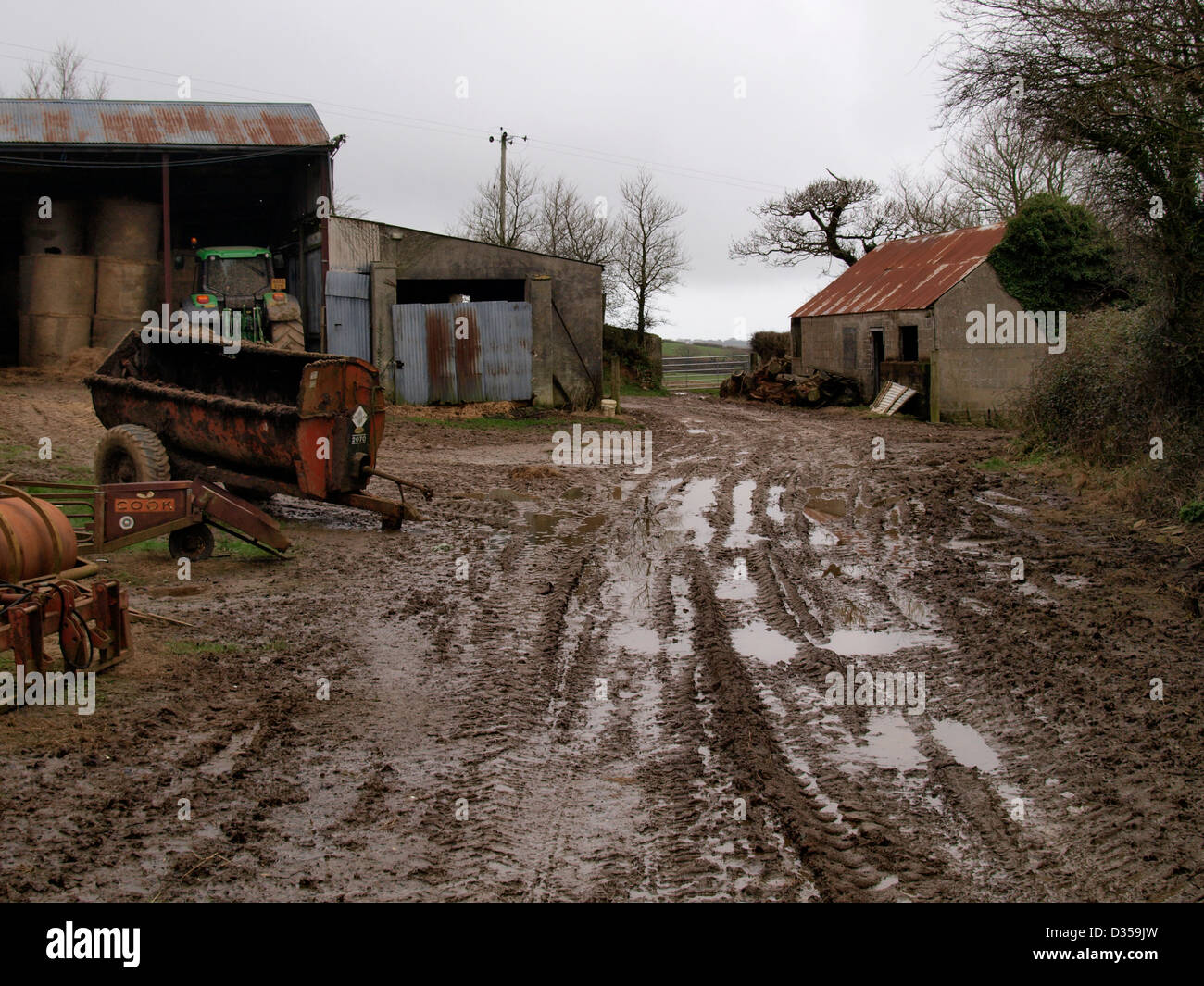 Muddy Farmyard, Cornwall, UK Stock Photo