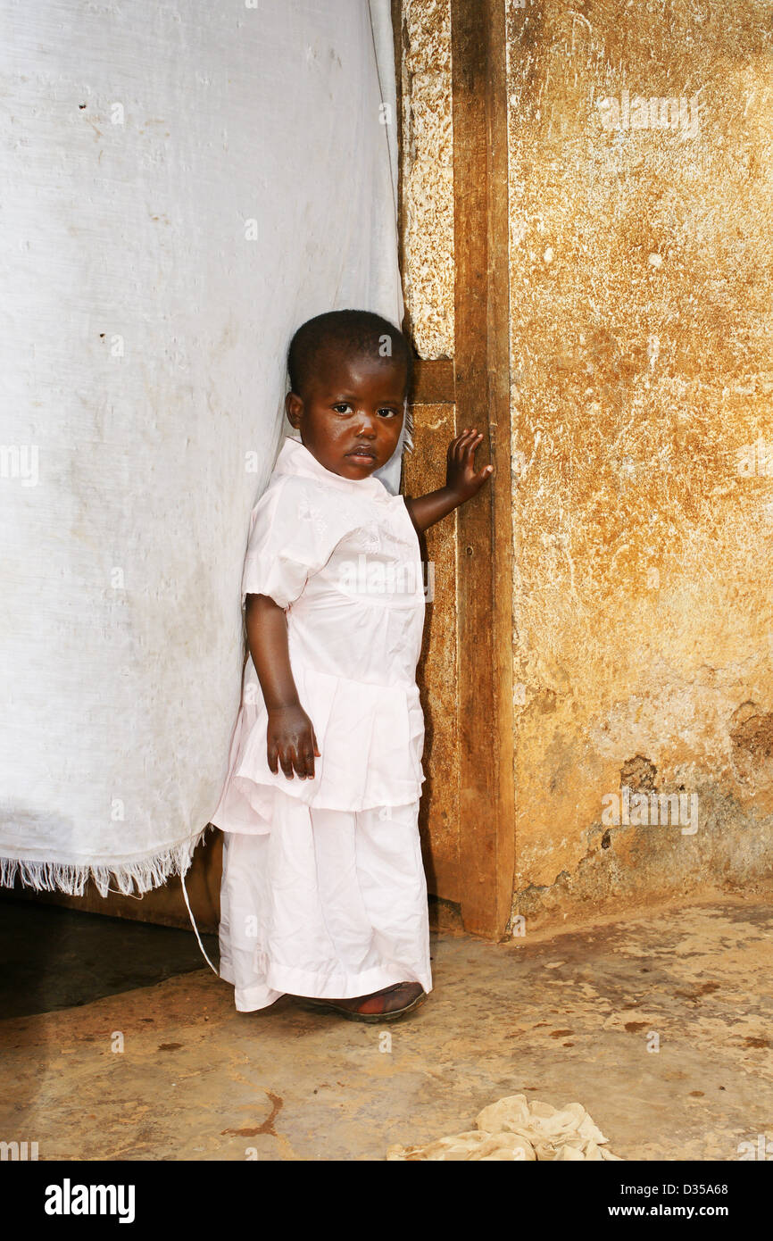 Cute little black African girl toddler in Cameroon Stock Photo