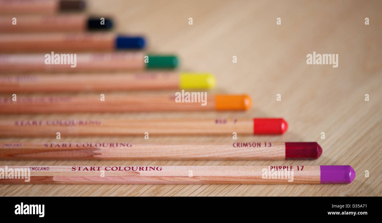 wooden coloured pencils Stock Photo Alamy
