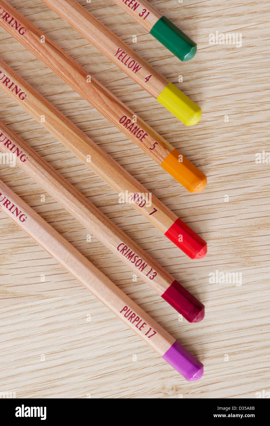 wooden coloured pencils Stock Photo Alamy