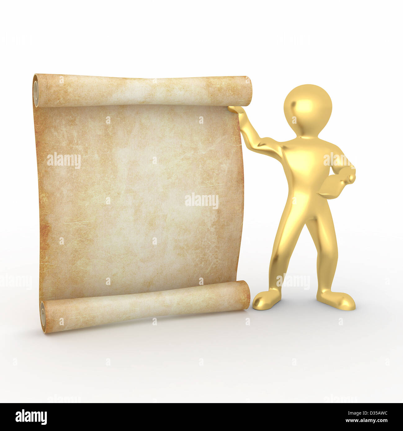 Men with vintage aged papyrus on white isolated background. 3d Stock ...
