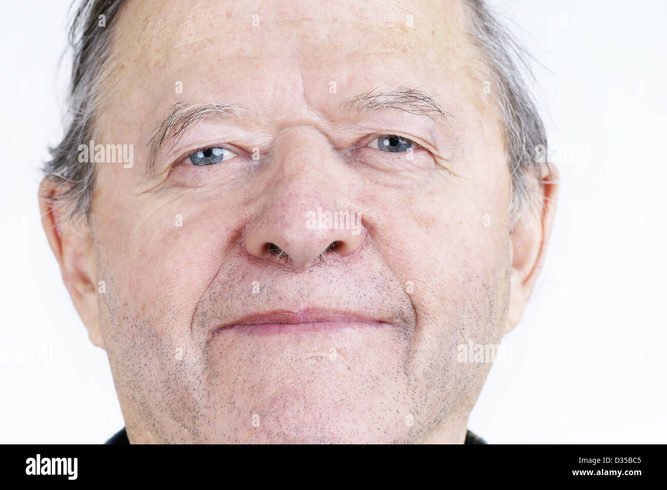 Candid portrait of real person, a smiling senior citizen or old man, no retouching great details. Stock Photo