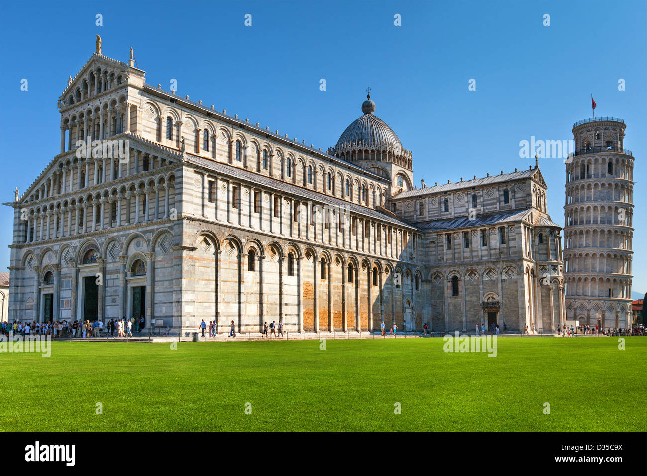 View of Leaning tower and the Basilica Piazza dei miracoli in Pisa town, Italy Stock Photo