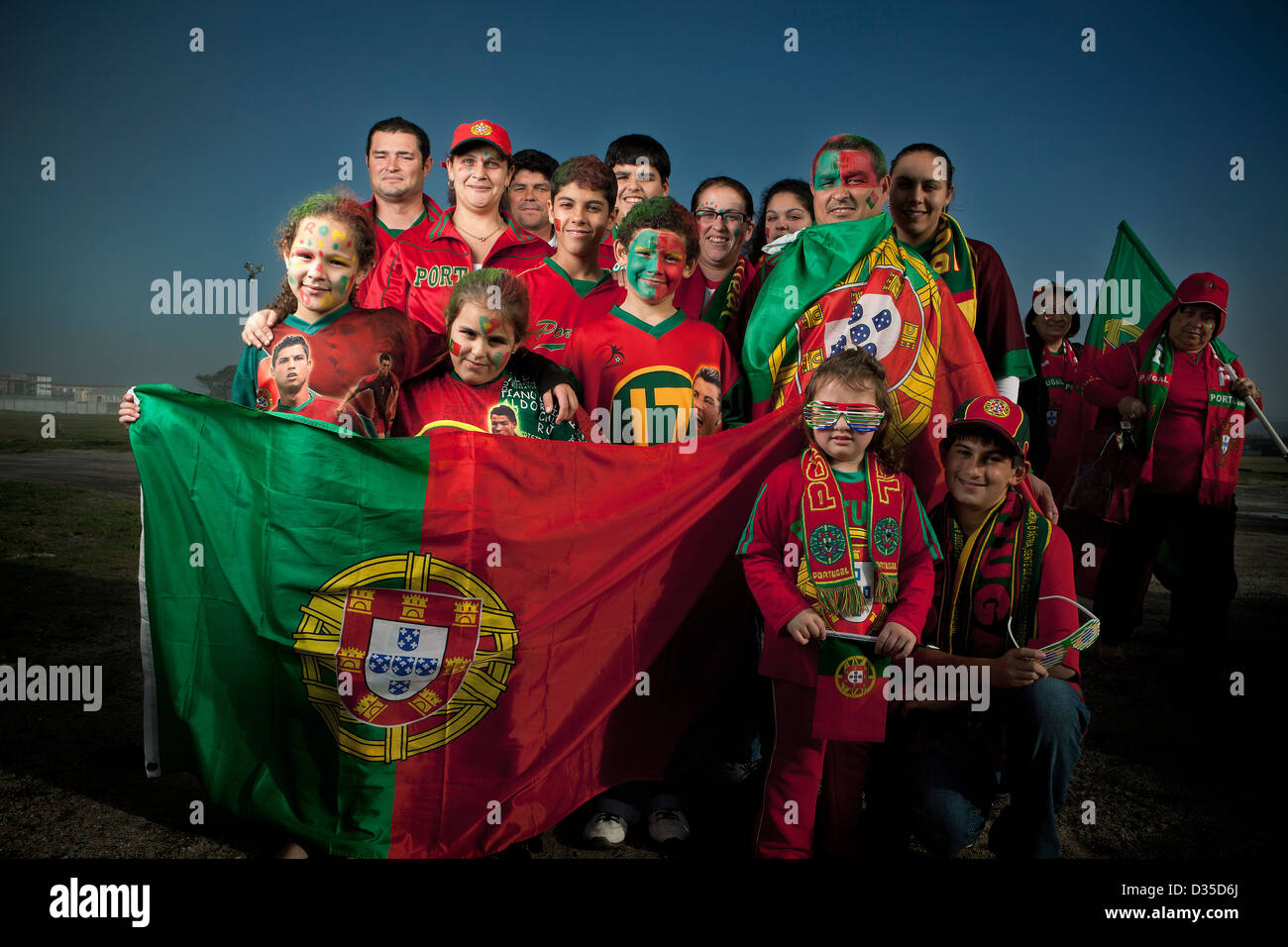 Portuguese fans at the Portuguese club in Milnerton in Cape Town just prior to the Portugal vs Brazil Group G match. Stock Photo
