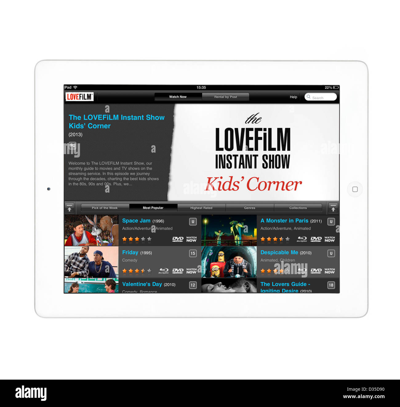 LoveFilm online streaming on an Apple iPad 4th genration retina display tablet computer Stock Photo