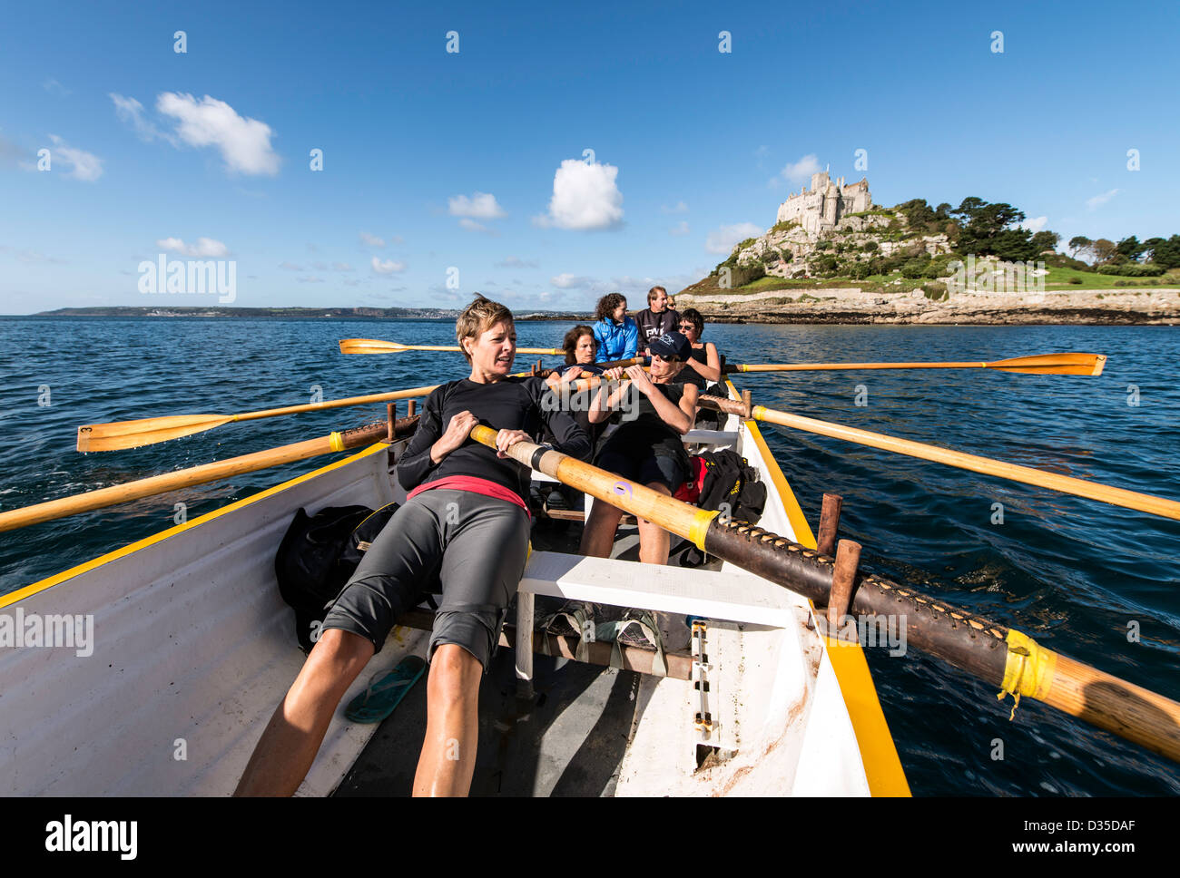 Gig rowing in Marazion Cornwall England Great Britain UK Stock Photo