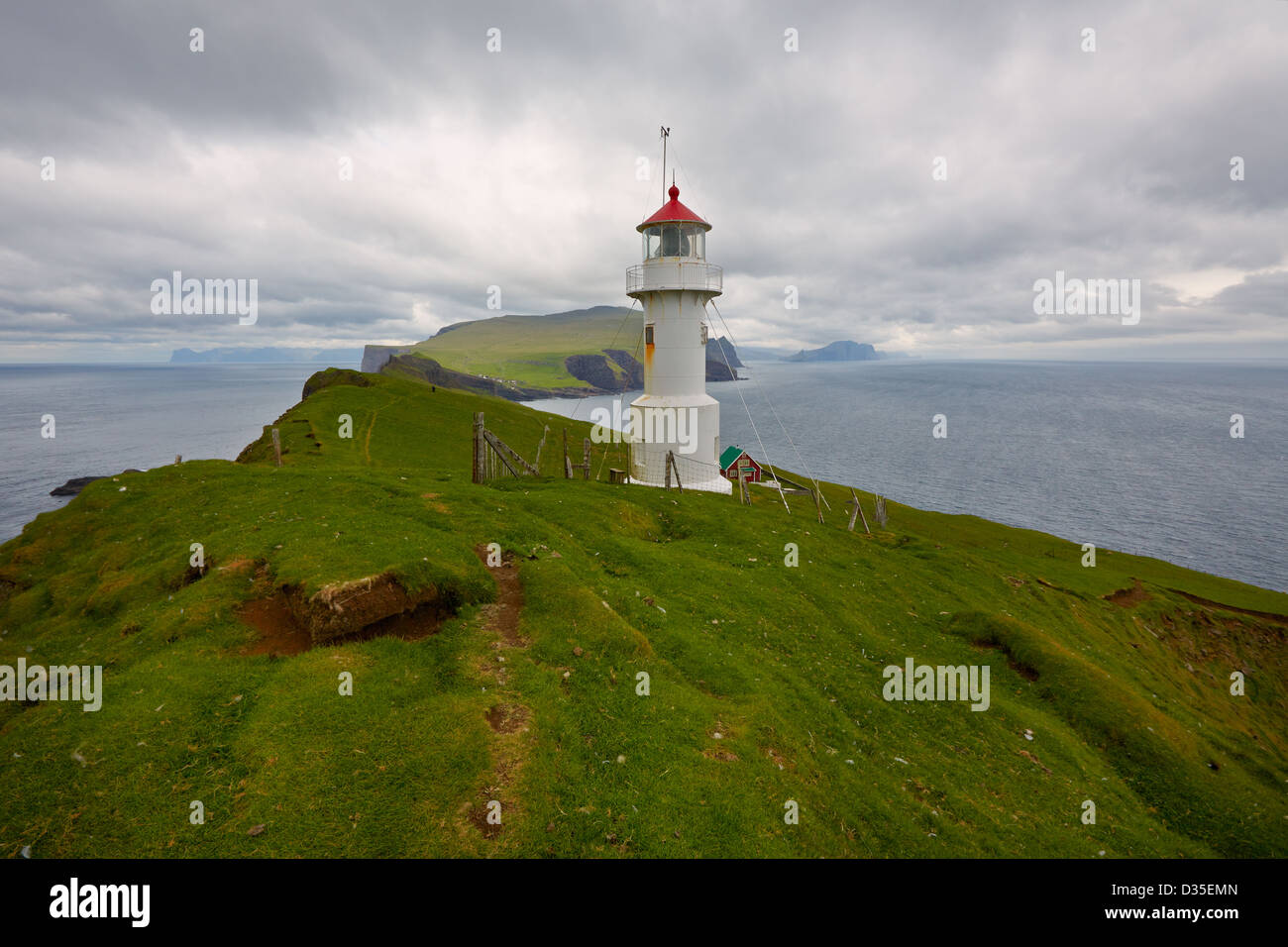 Mykines Holmur Lighthouse, Mykines Island, Faroe Islands Stock Photo