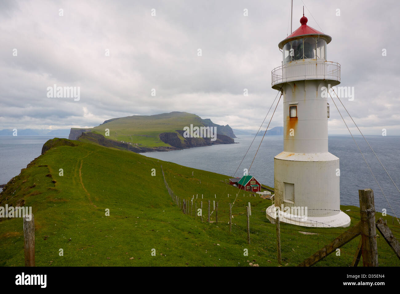Mykines Holmur Lighthouse, Mykines Island, Faroe Islands Stock Photo