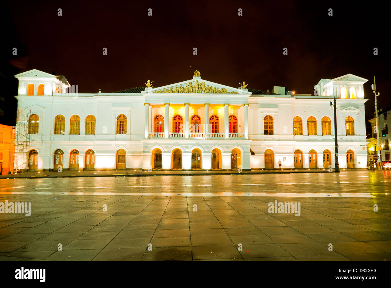 Sucre Theater is located in old town Quito, the capital of Ecuador. NIght shot Stock Photo