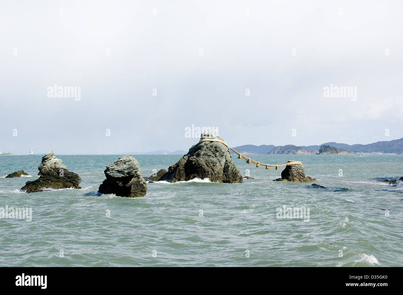 Meoto Iwa or the Loved one and loved one Rocks at Mie, Japan Stock Photo