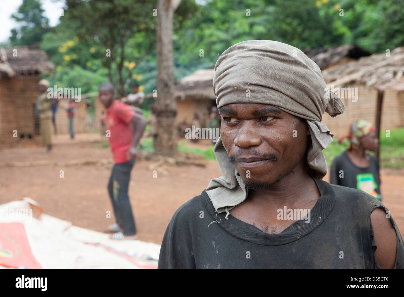 CONGO, 27th Sept 2012: A young man in a mixed Bata (pigmy) and Bantu community, north west Congo. Stock Photo